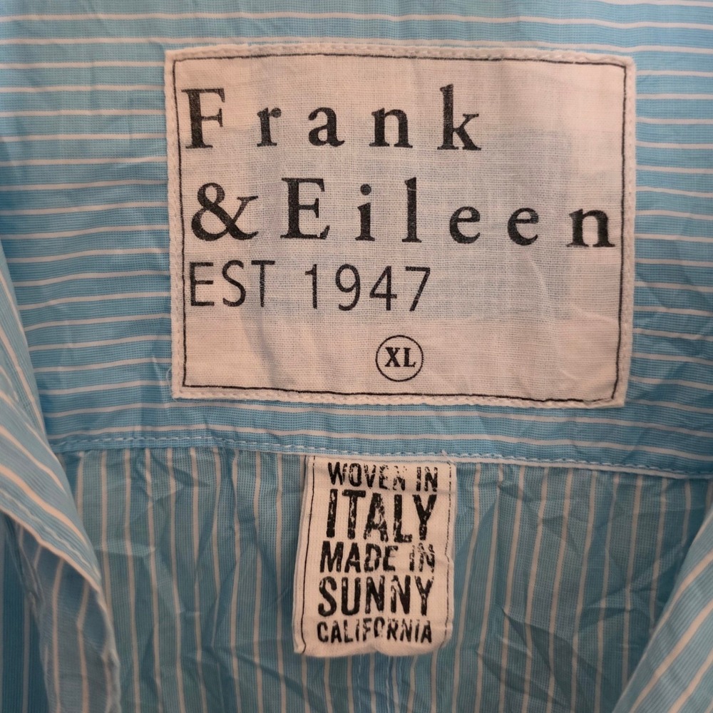 Frank & Eileen Barry Shirt Womens XL Blue White Pinstripe woven in Italy Luxury - Picture 3 of 10